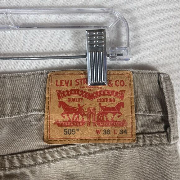 Levi’s 505 Khaki Pants Straight Fit Denim Jeans Mens 36x34 Casual 100% Cotton - Picture 10 of 16
